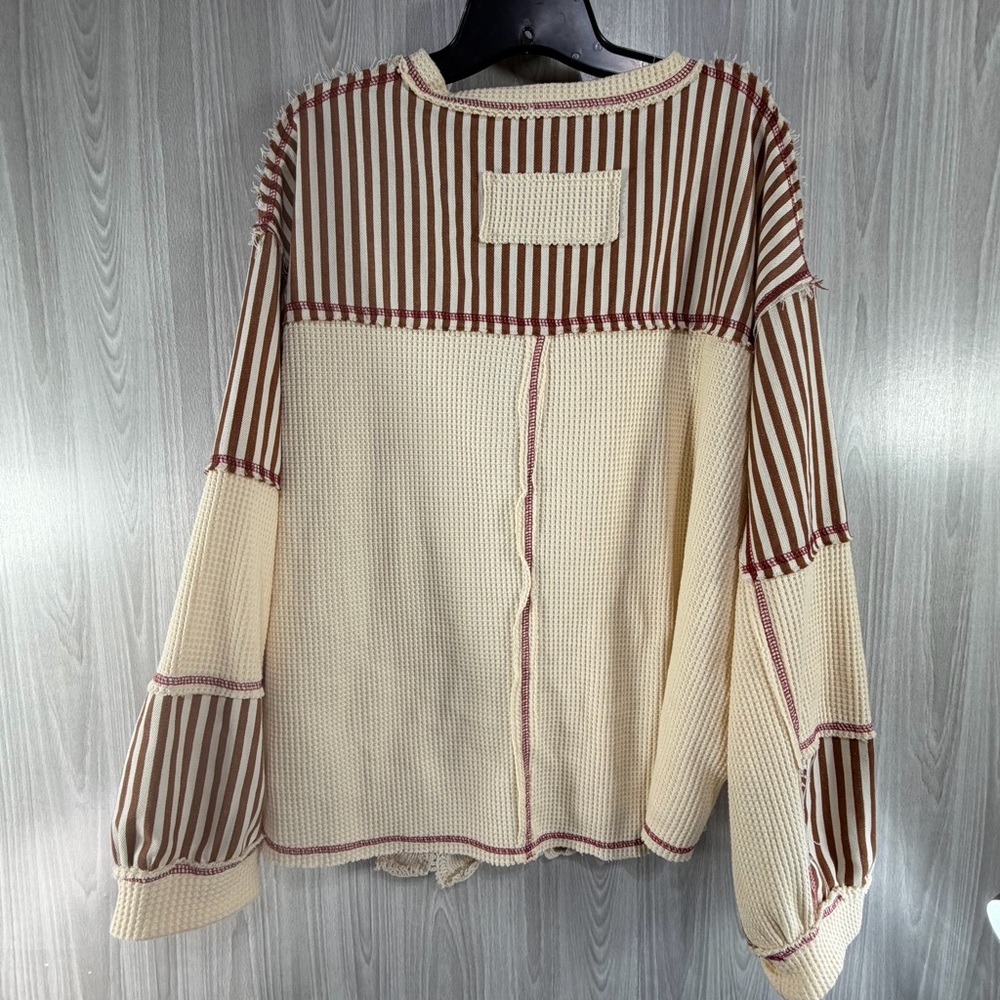 POL Oversized Thermal Woven Patchwork Crochet Kni… - image 3